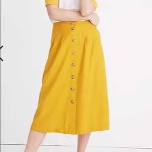 Madewell Yellow Patio Button-Front Midi Skirt